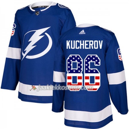 Miehille NHL Tampa Bay Lightning Pelipaita Nikita Kucherov 86 Adidas 2017-2018 Sininen USA Flag Fashion Authentic
